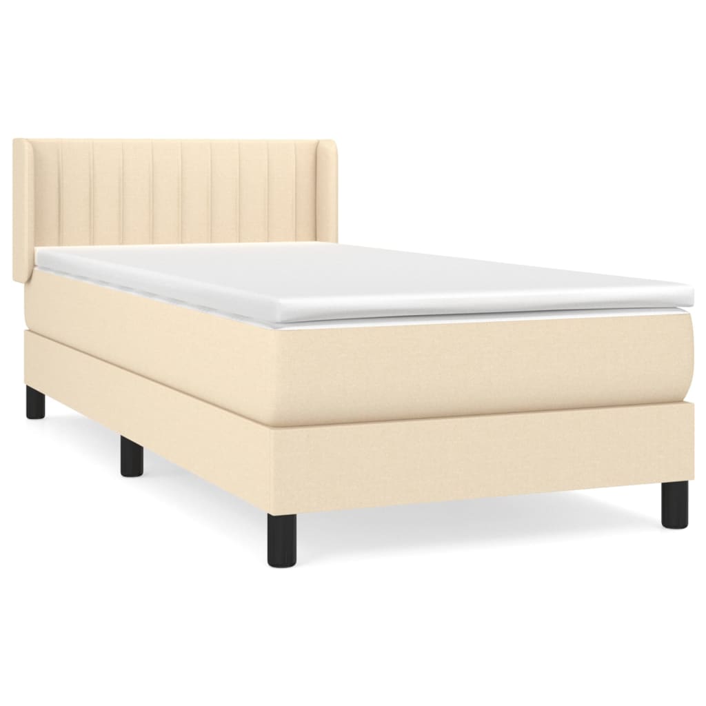 Boxspring met matras stof crèmekleurig 90x200 cm – afbeelding 2