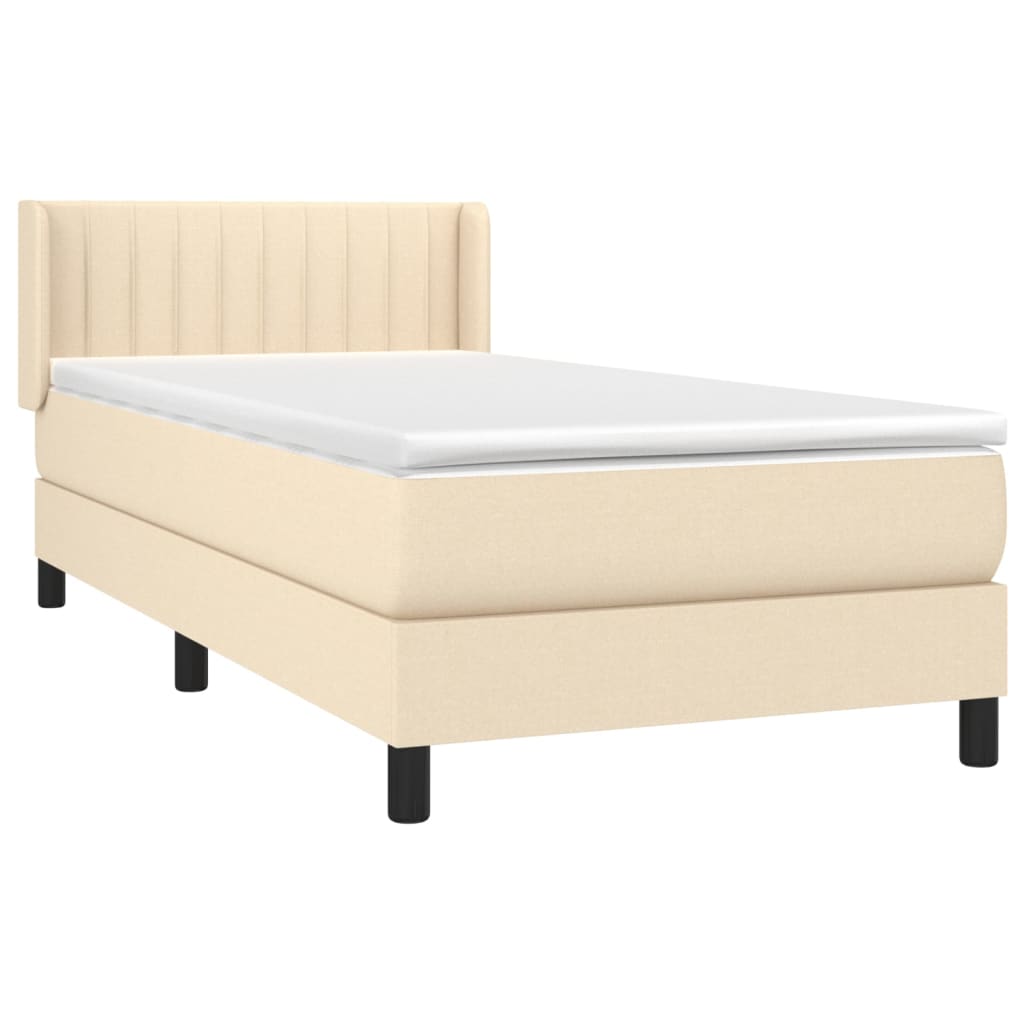Boxspring met matras stof crèmekleurig 90x200 cm – afbeelding 3