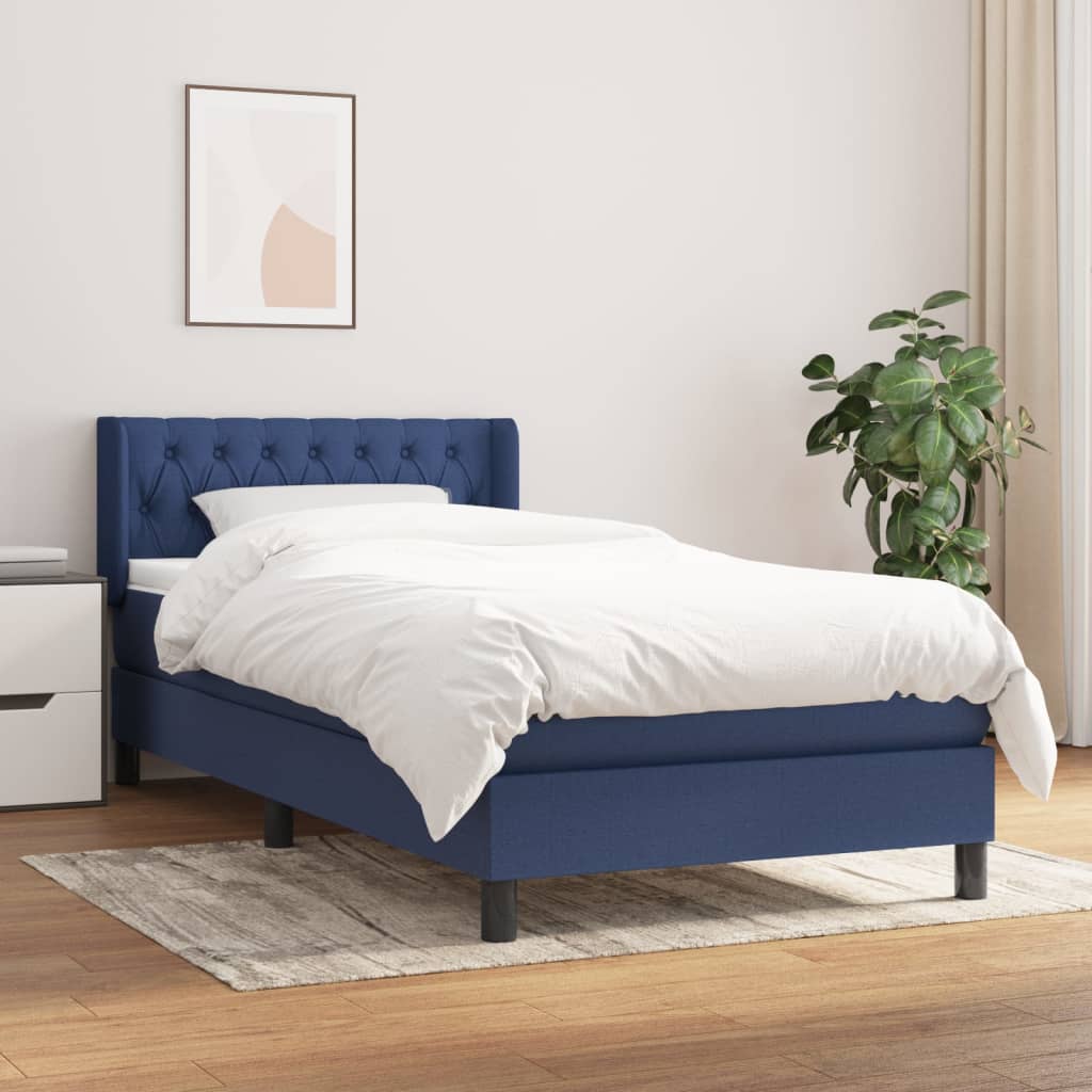 Boxspring met matras stof blauw 90x190 cm – afbeelding 1