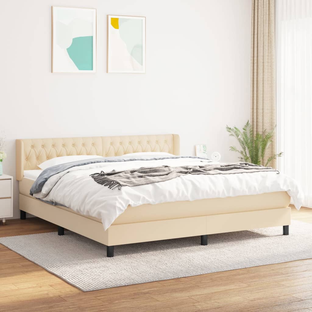 Boxspring met matras stof crèmekleurig 180x200 cm – afbeelding 1