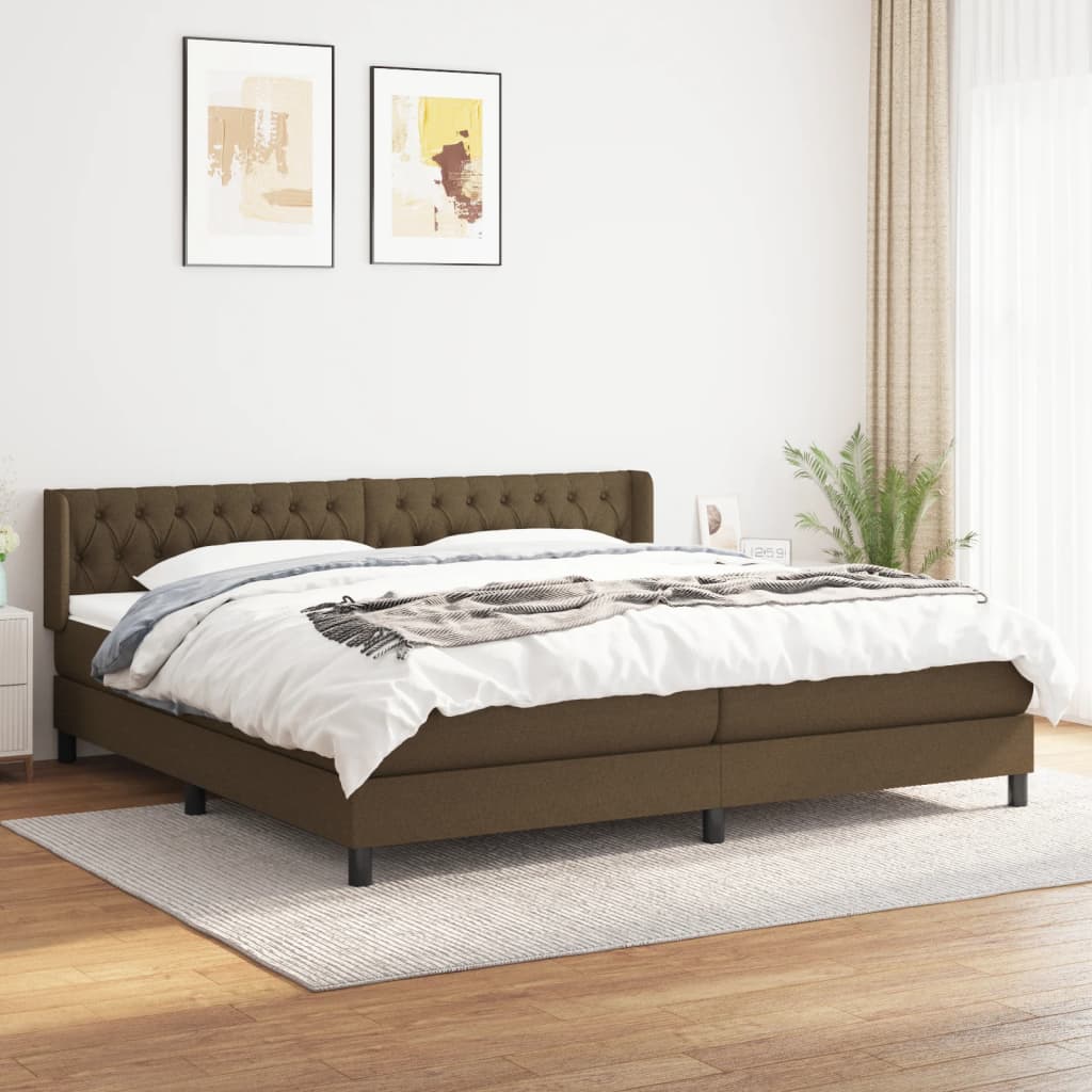 Boxspring met matras stof donkerbruin 200x200 cm – afbeelding 1