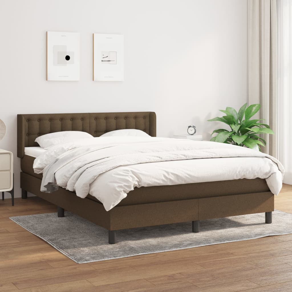 Boxspring met matras stof donkerbruin 140x190 cm – afbeelding 1