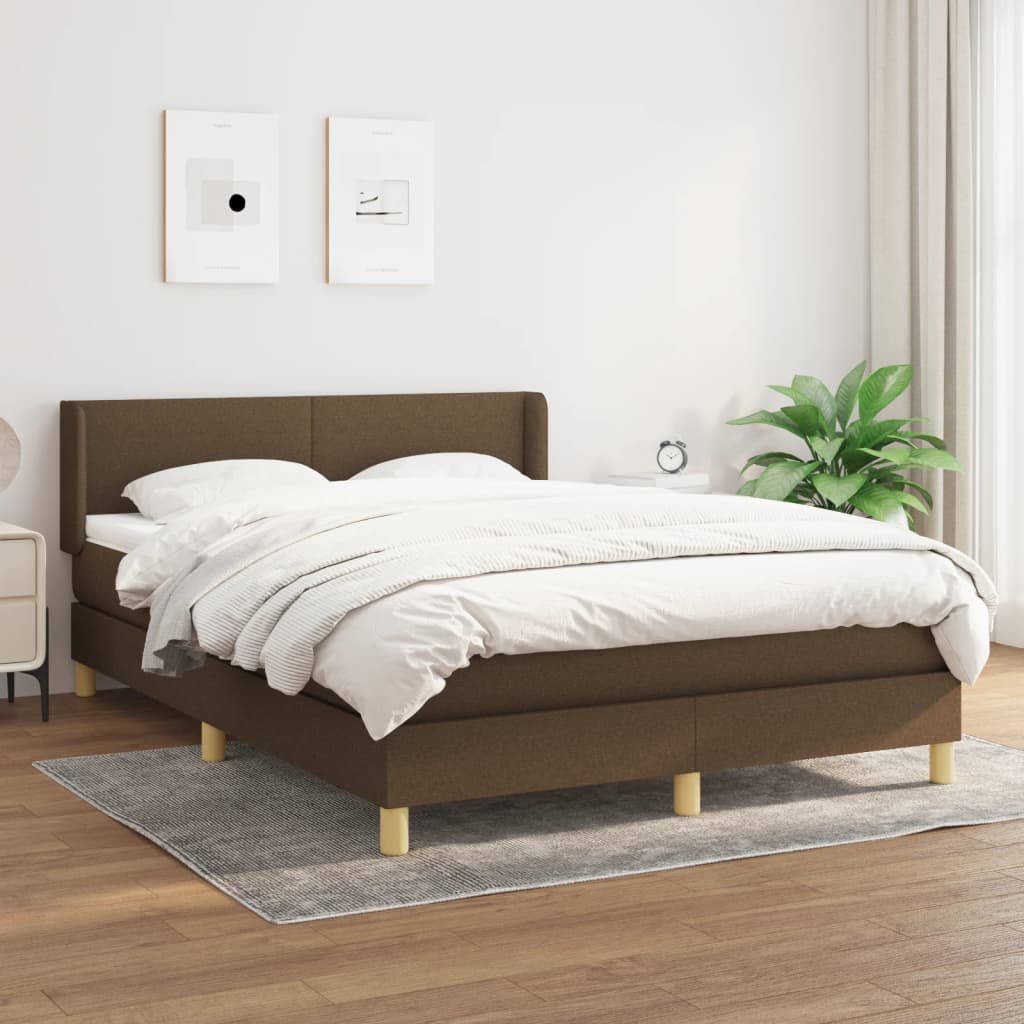 Boxspring met matras stof donkerbruin 140x190 cm – afbeelding 1