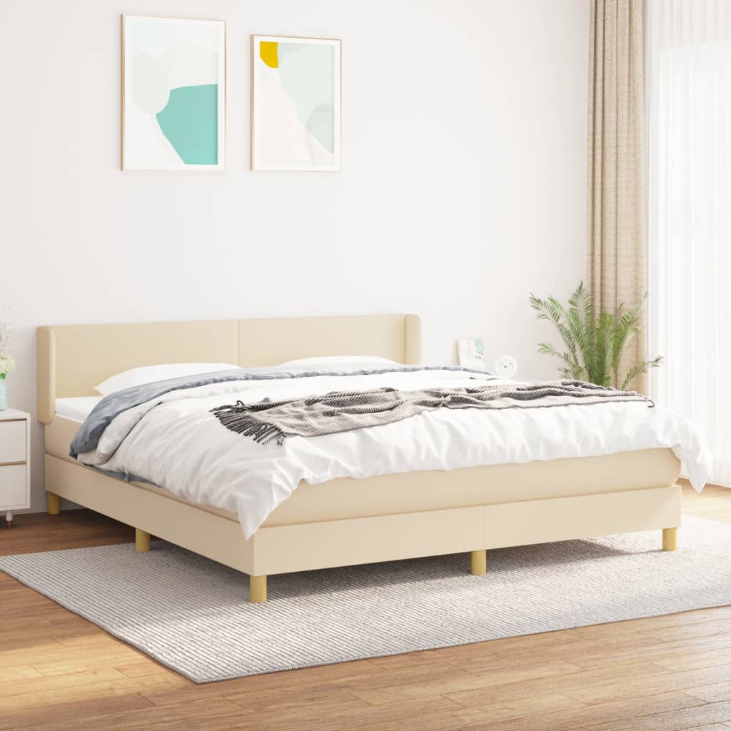 Boxspring met matras stof crèmekleurig 160x200 cm – afbeelding 1