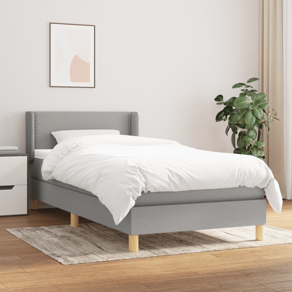 Boxspring met matras stof lichtgrijs 90x190 cm – afbeelding 1