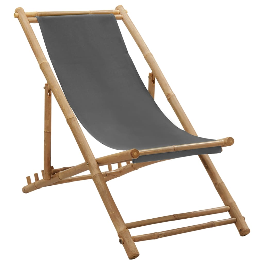 Ligstoel bamboe en canvas donkergrijs – afbeelding 1