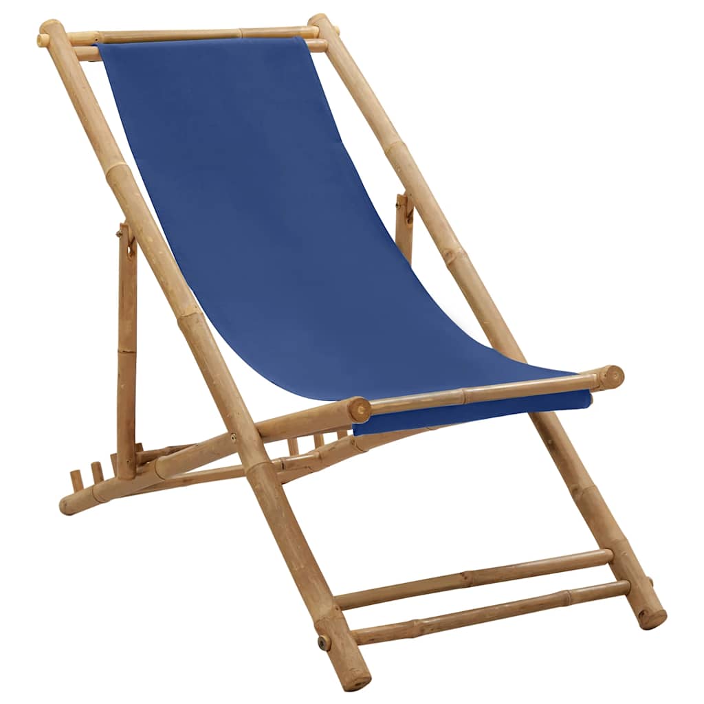 Ligstoel bamboe en canvas marineblauw