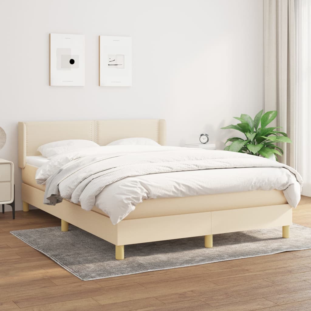 Boxspring met matras stof crèmekleurig 140x190 cm – afbeelding 1