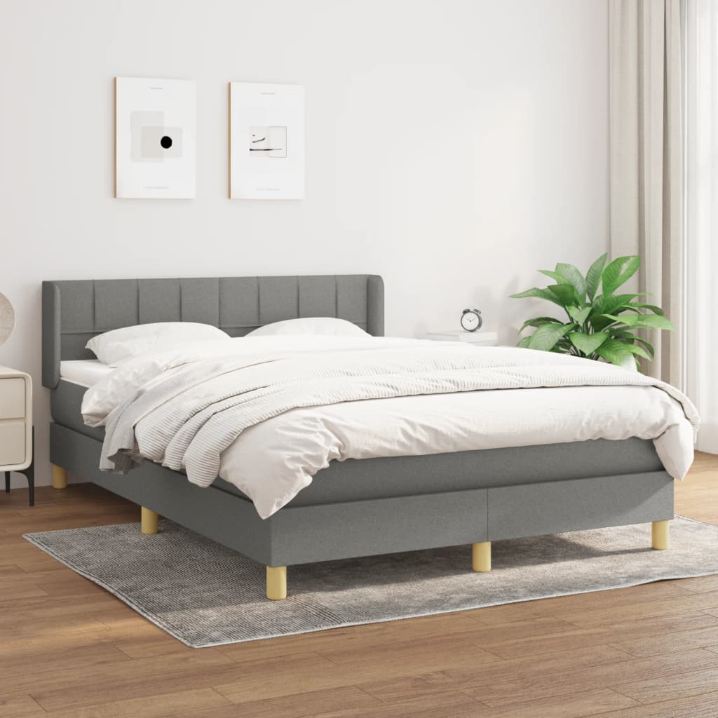 Boxspring met matras stof donkergrijs 140x190 cm – afbeelding 1