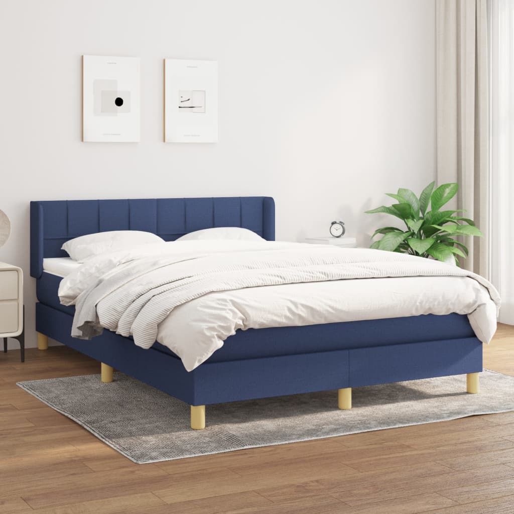 Boxspring met matras stof blauw 140x190 cm – afbeelding 1
