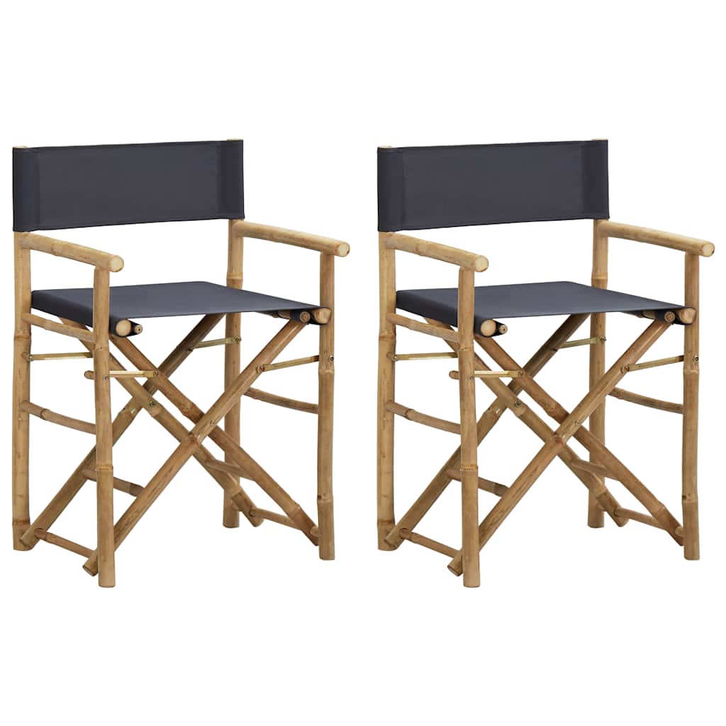 Regisseursstoelen 2 st inklapbaar donkergrijs bamboe en stof – afbeelding 1