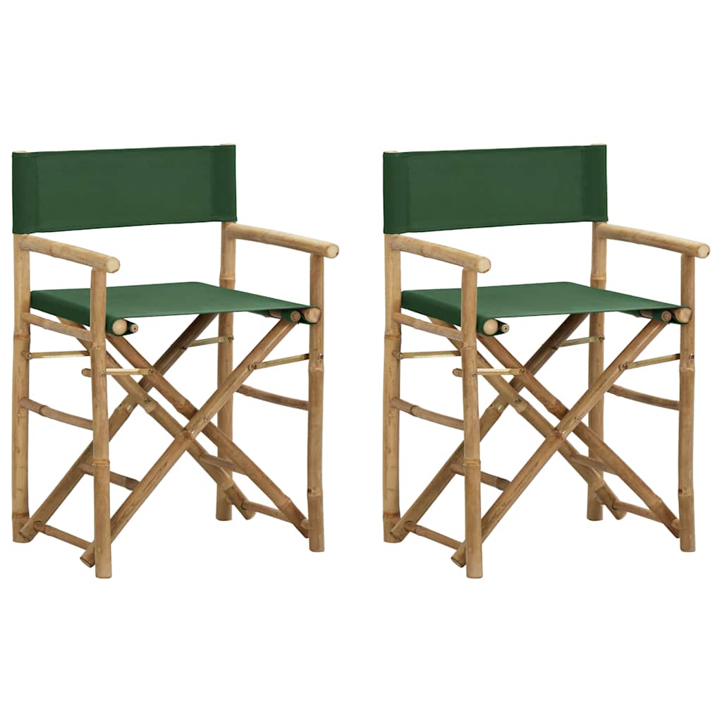 Regisseursstoelen 2 st inklapbaar groen bamboe en stof – afbeelding 1