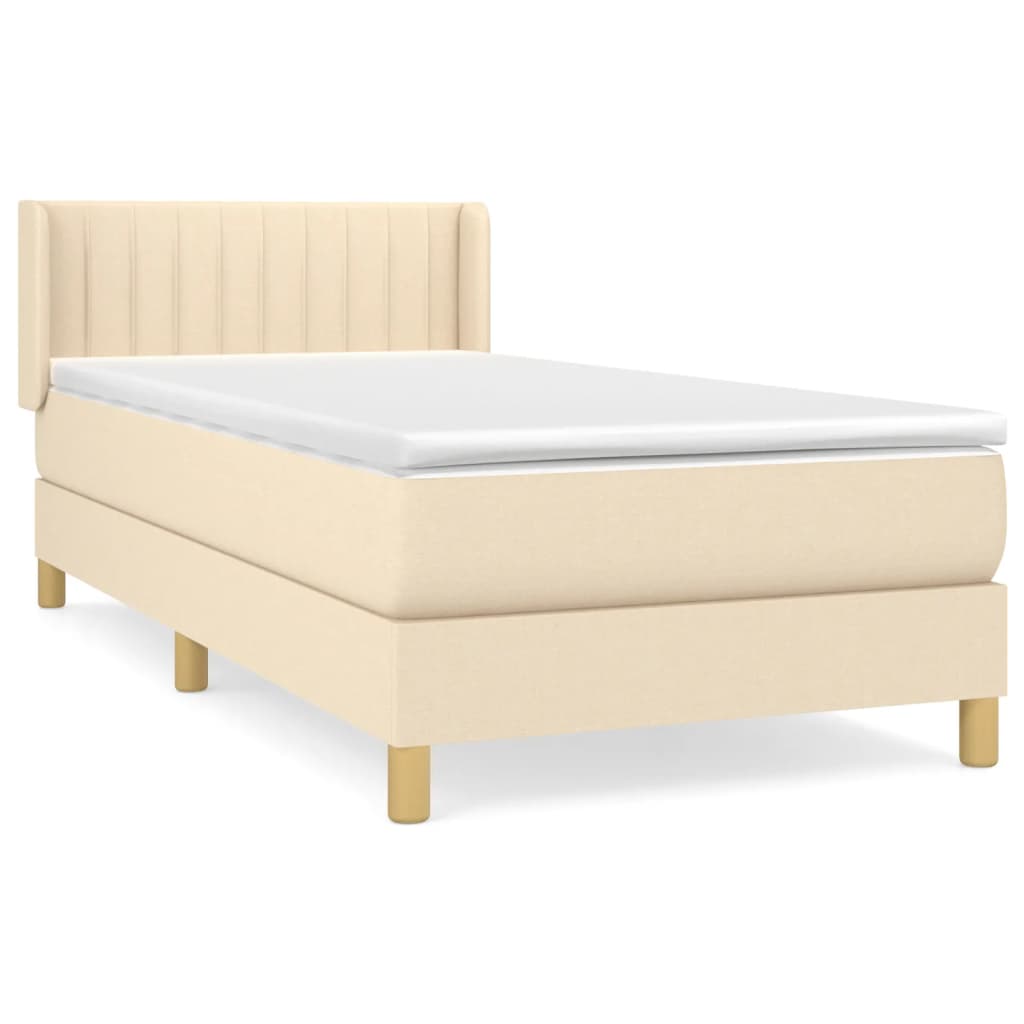 Boxspring met matras stof crèmekleurig 90x190 cm – afbeelding 2