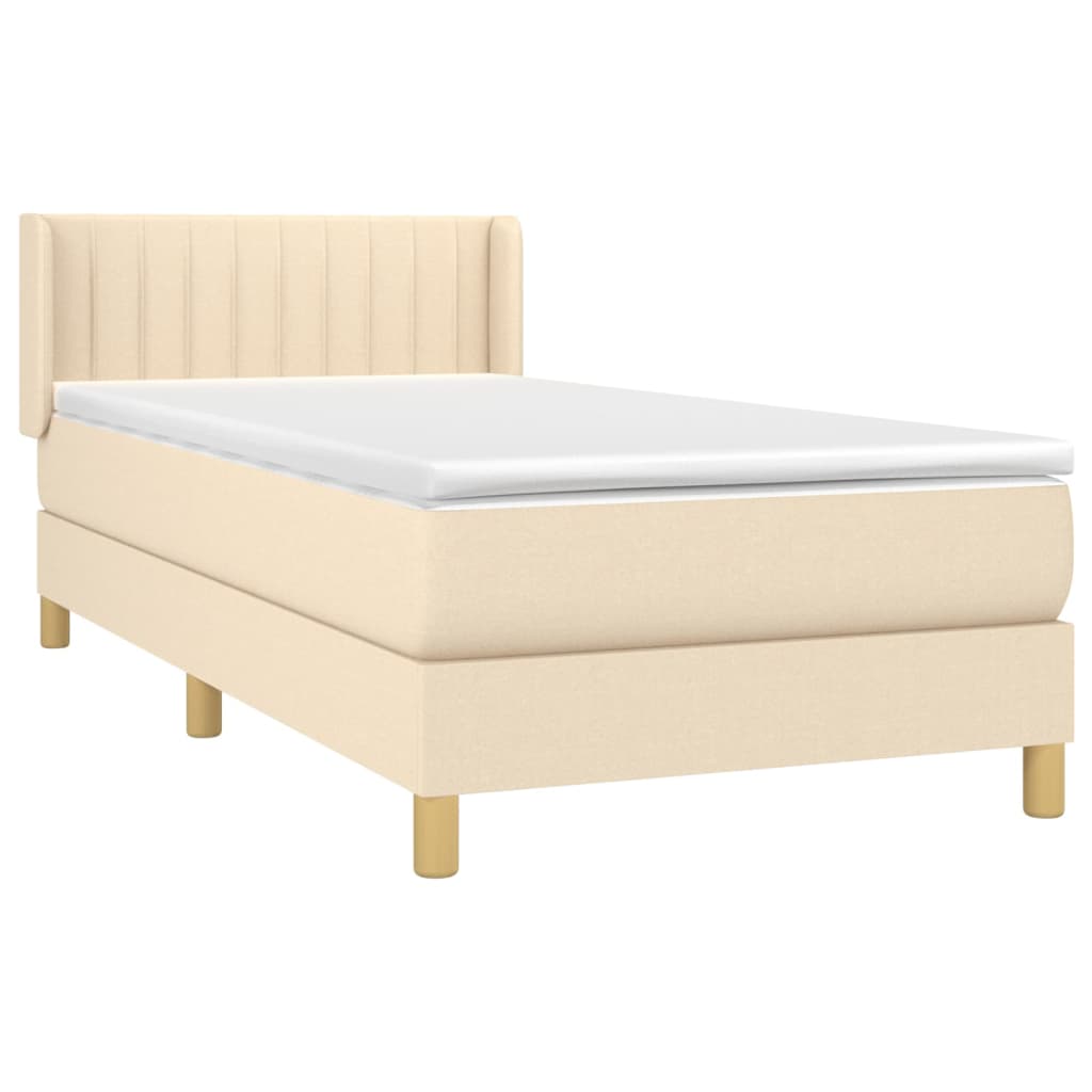 Boxspring met matras stof crèmekleurig 90x190 cm – afbeelding 3