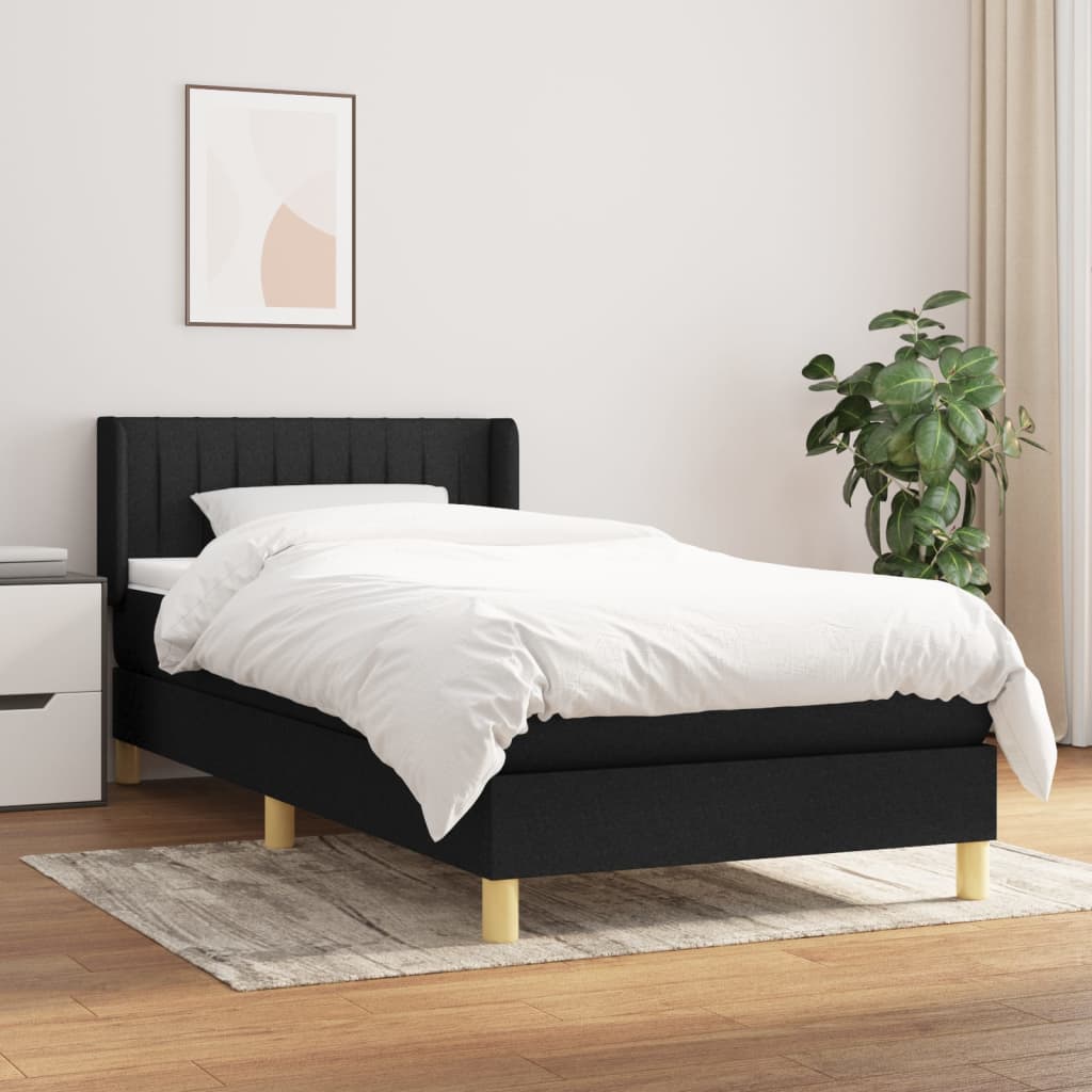 Boxspring met matras stof zwart 90x200 cm – afbeelding 1
