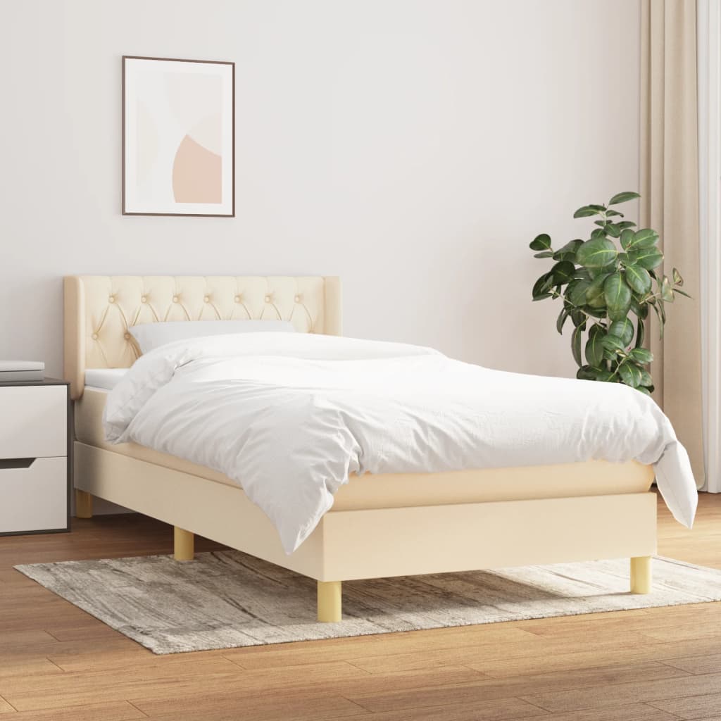 Boxspring met matras stof crèmekleurig 90x200 cm – afbeelding 1
