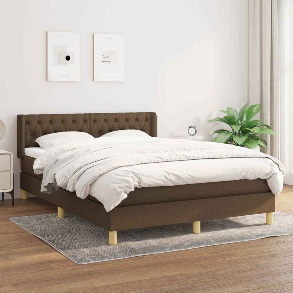 Boxspring met matras stof donkerbruin 140x200 cm – afbeelding 1