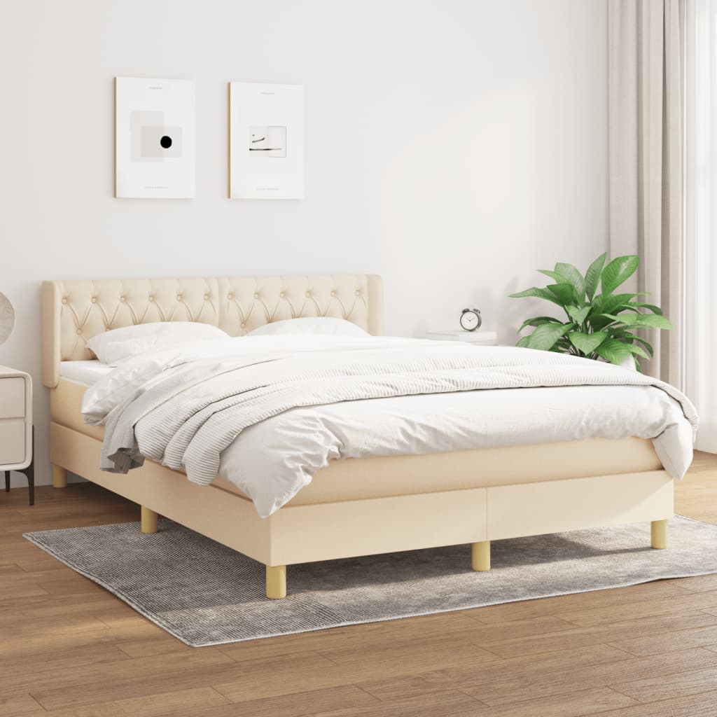 Boxspring met matras stof crèmekleurig 140x200 cm – afbeelding 1