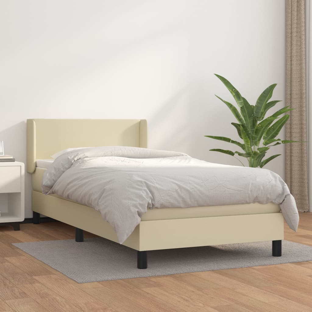 Boxspring met matras kunstleer crèmekleurig 80x200 cm – afbeelding 1