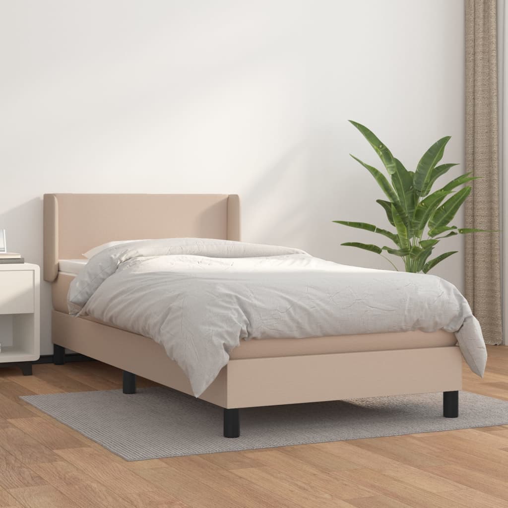 Boxspring met matras kunstleer cappuccinokleurig 80x200 cm – afbeelding 1