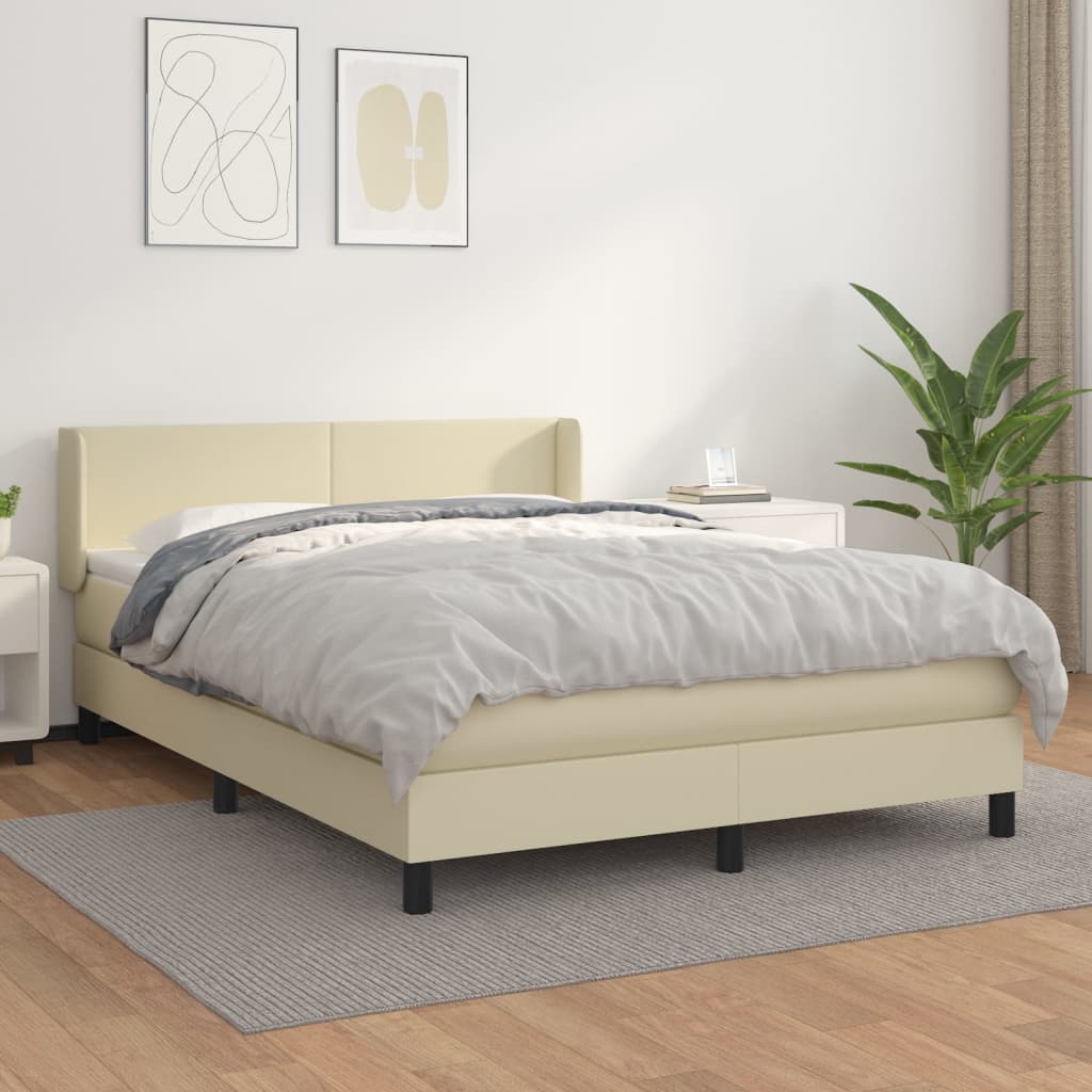 Boxspring met matras kunstleer crèmekleurig 140x190 cm – afbeelding 1
