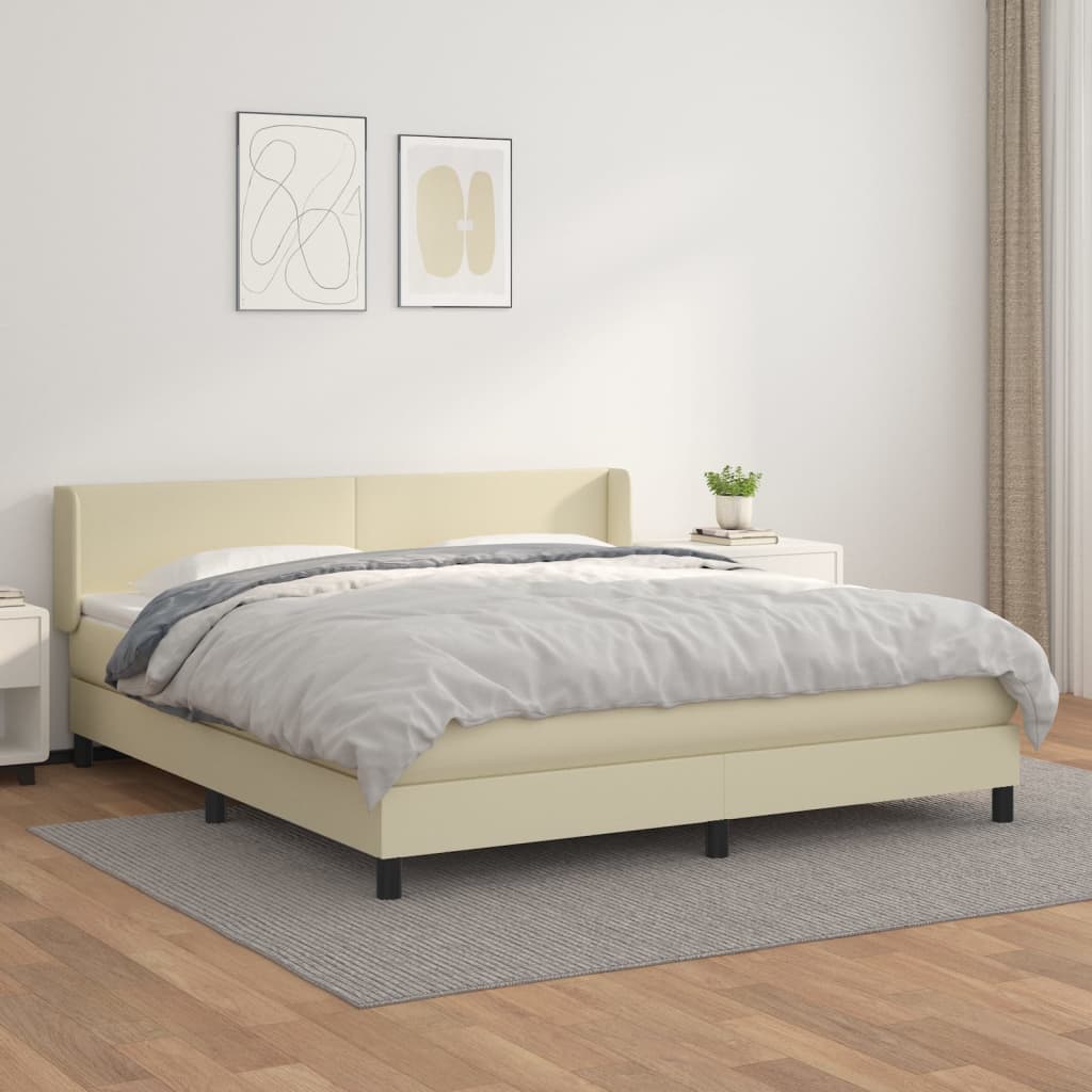 Boxspring met matras kunstleer crèmekleurig 180x200 cm – afbeelding 1