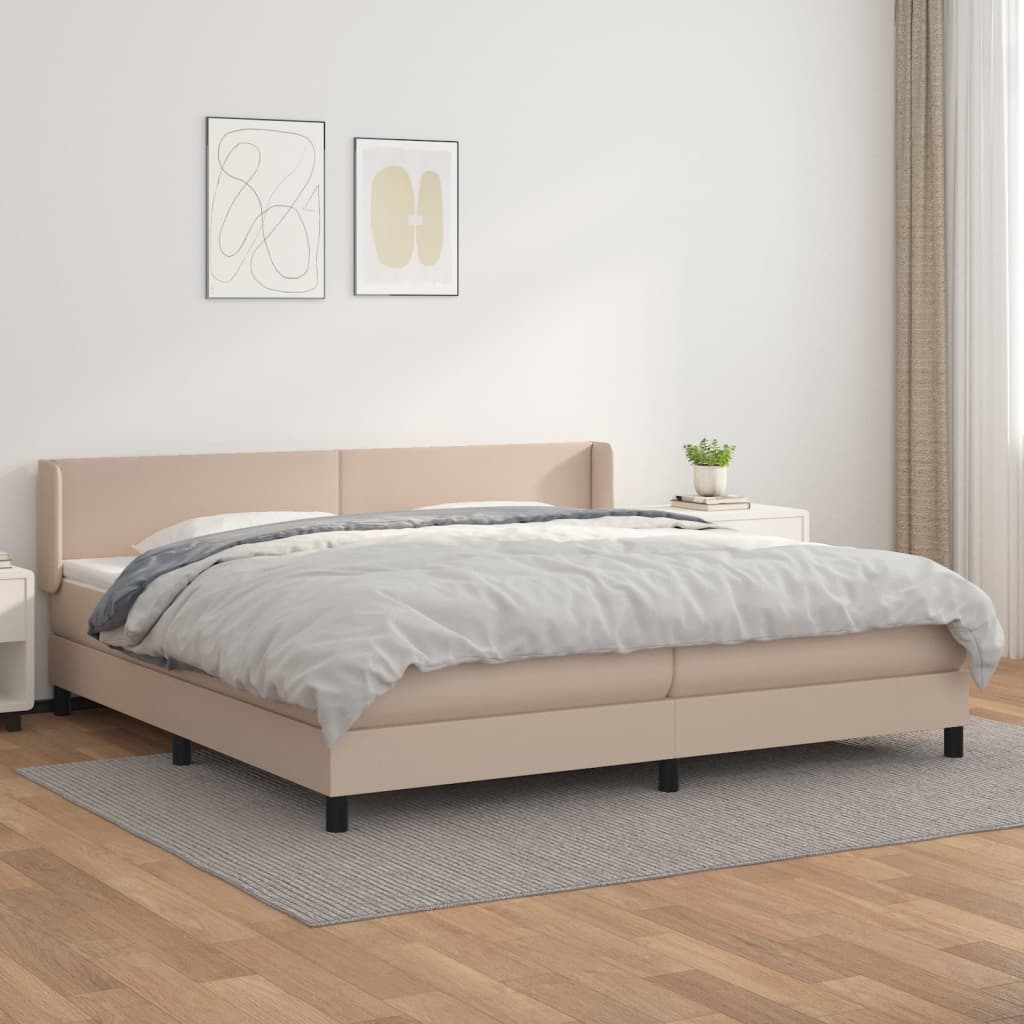 Boxspring met matras kunstleer cappuccinokleurig 200x200 cm – afbeelding 1