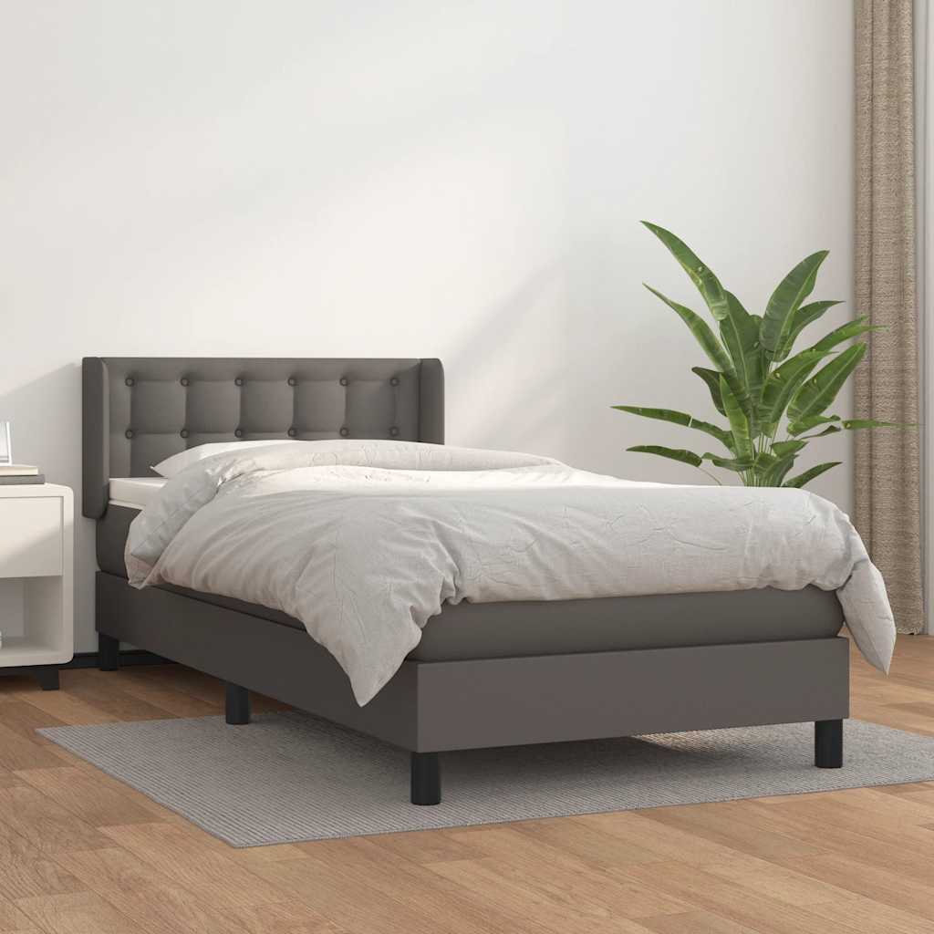 Boxspring met matras kunstleer grijs 80x200 cm – afbeelding 1