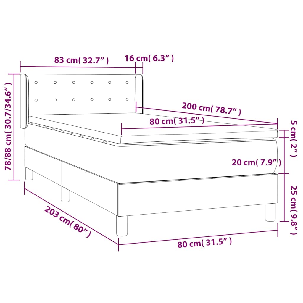 Boxspring met matras kunstleer grijs 80x200 cm – afbeelding 7