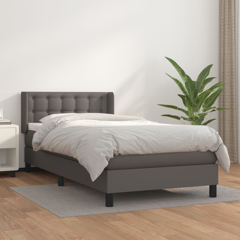 Boxspring met matras kunstleer grijs 90x200 cm – afbeelding 1