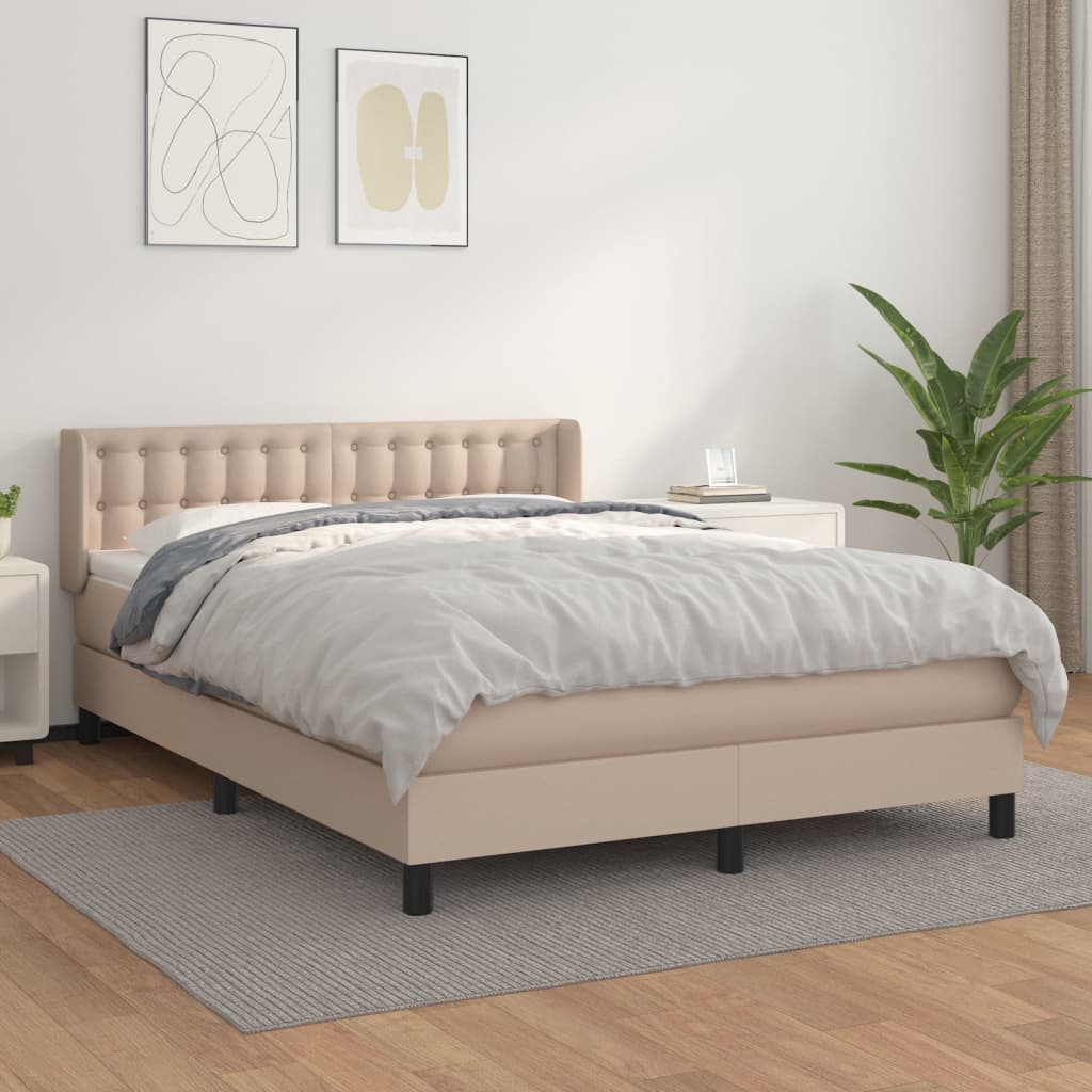 Boxspring met matras kunstleer cappuccinokleurig 140x200 cm – afbeelding 1