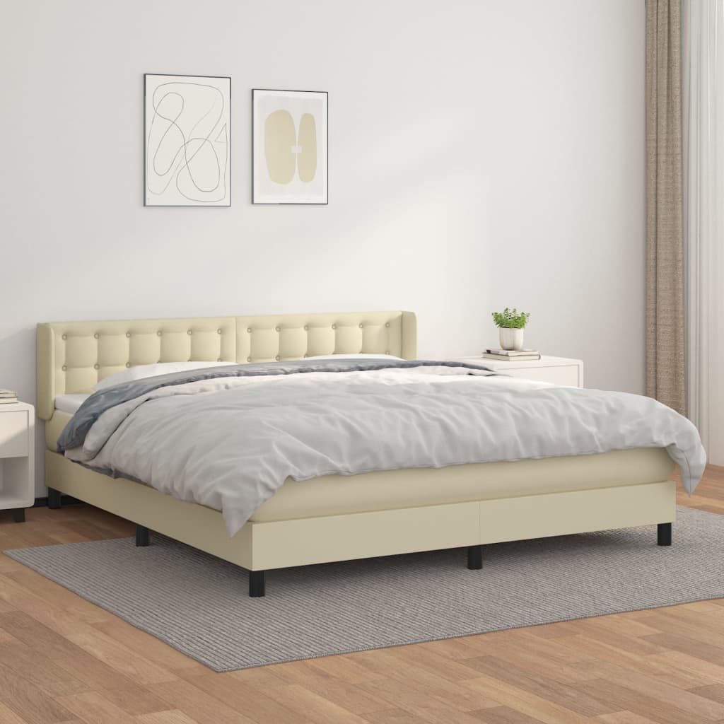 Boxspring met matras kunstleer crèmekleurig 160x200 cm – afbeelding 1