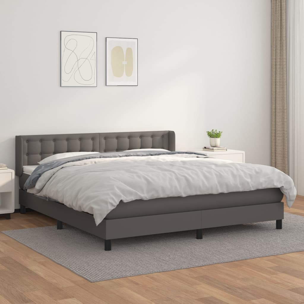 Boxspring met matras kunstleer grijs 160x200 cm – afbeelding 1