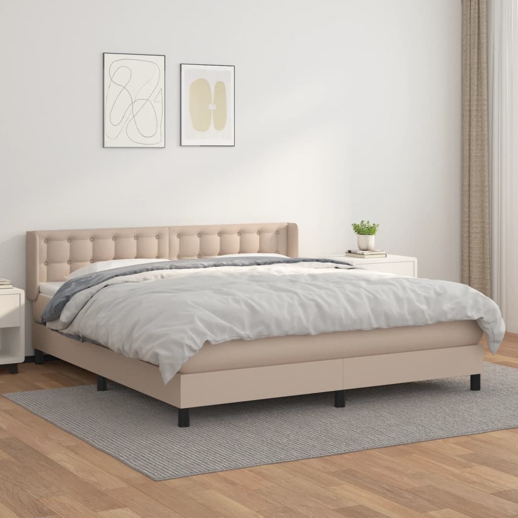 Boxspring met matras kunstleer cappuccinokleurig 180x200 cm – afbeelding 1