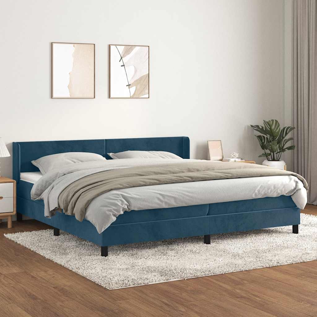 Boxspring met matras fluweel donkerblauw 200x200 cm – afbeelding 1