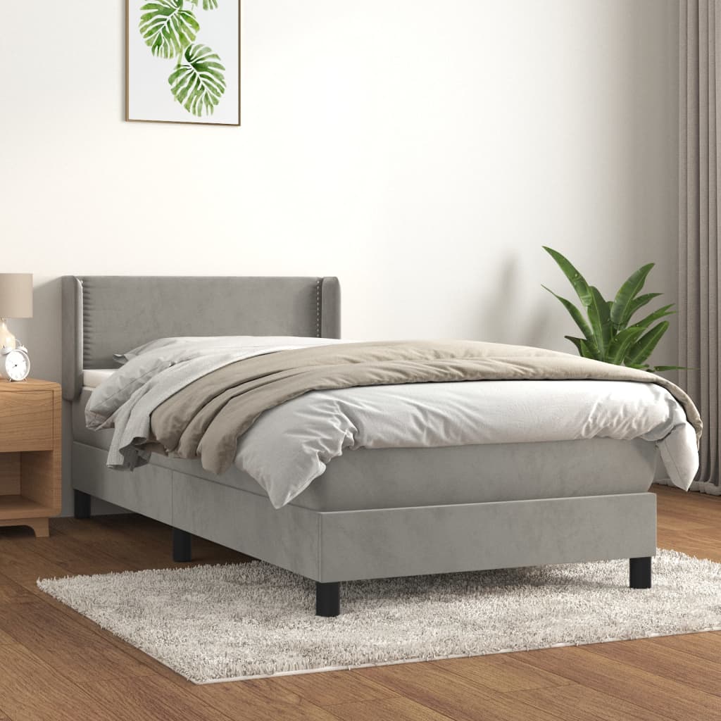 Boxspring met matras fluweel lichtgrijs 100x200 cm – afbeelding 1