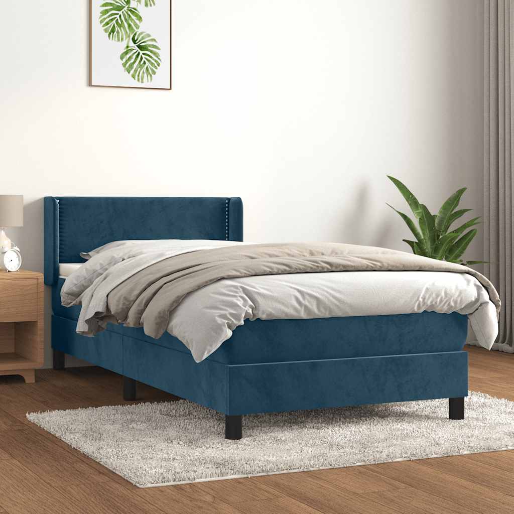 Boxspring met matras fluweel donkerblauw 100x200 cm – afbeelding 1