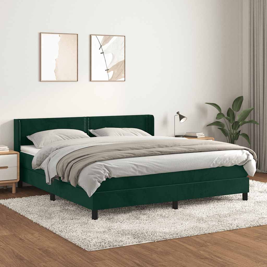 Boxspring met matras fluweel donkergroen 180x200 cm – afbeelding 1