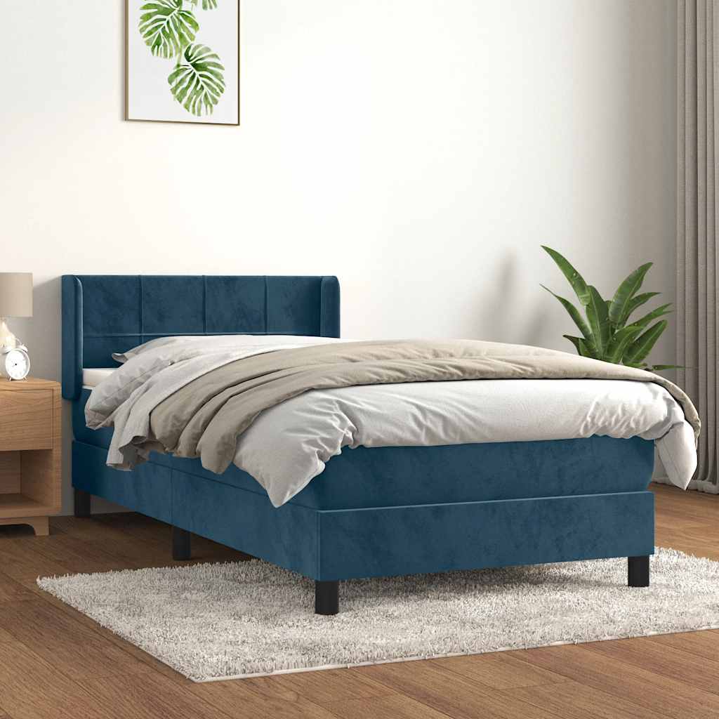Boxspring met matras fluweel donkerblauw 90x200 cm