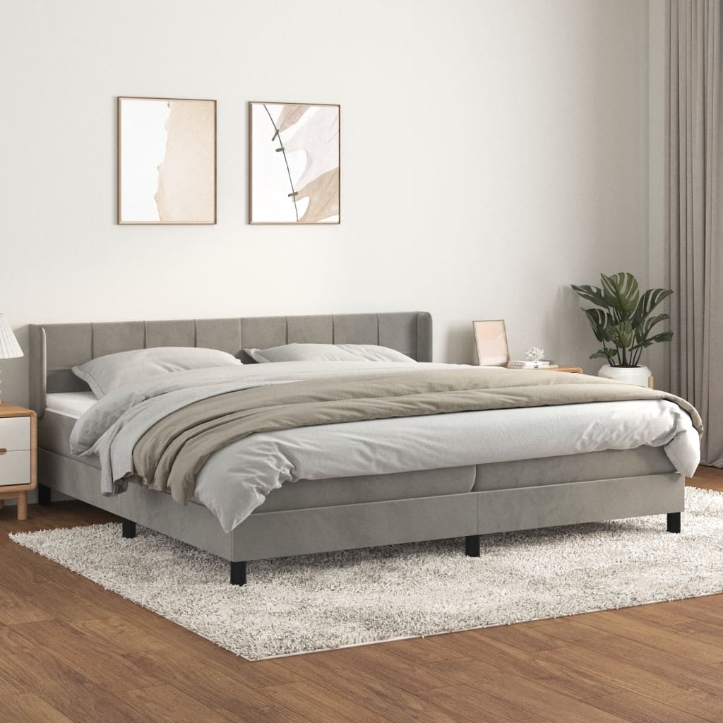 Boxspring met matras fluweel lichtgrijs 200x200 cm – afbeelding 1