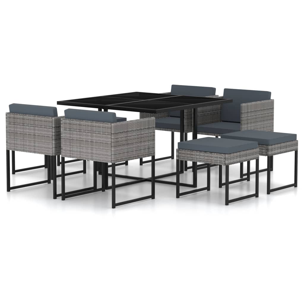 9-delige Tuinset met kussens poly rattan grijs – afbeelding 1