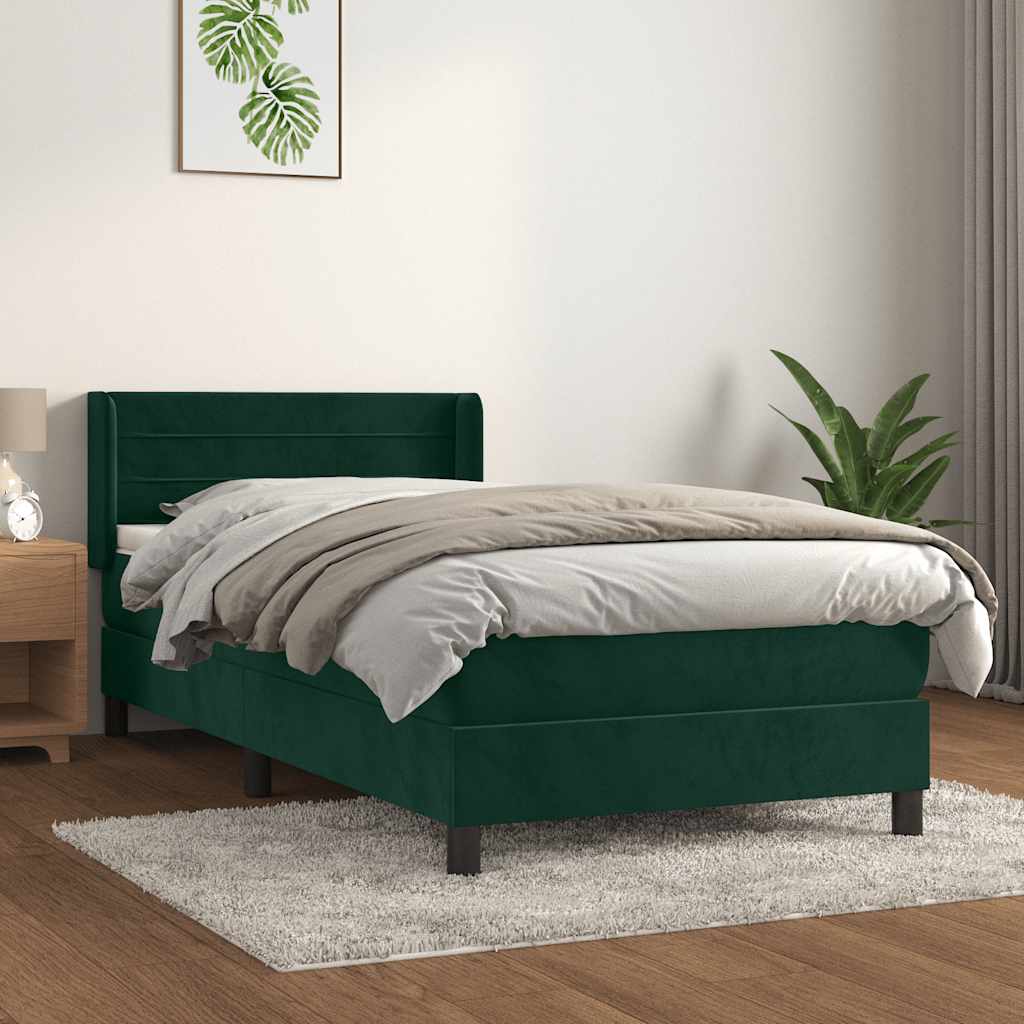 Boxspring met matras fluweel donkergroen 100x200 cm – afbeelding 1