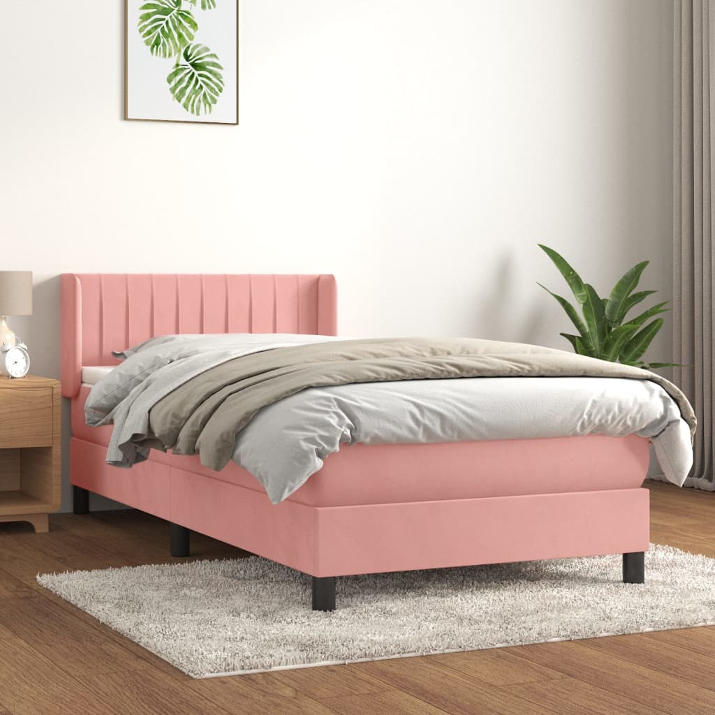 Boxspring met matras fluweel roze 80x200 cm – afbeelding 1