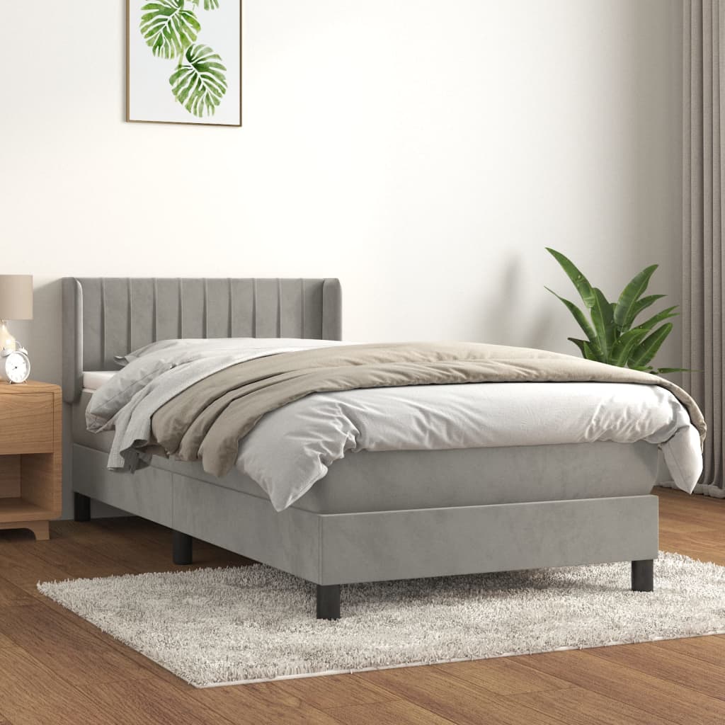 Boxspring met matras fluweel lichtgrijs 100x200 cm – afbeelding 1