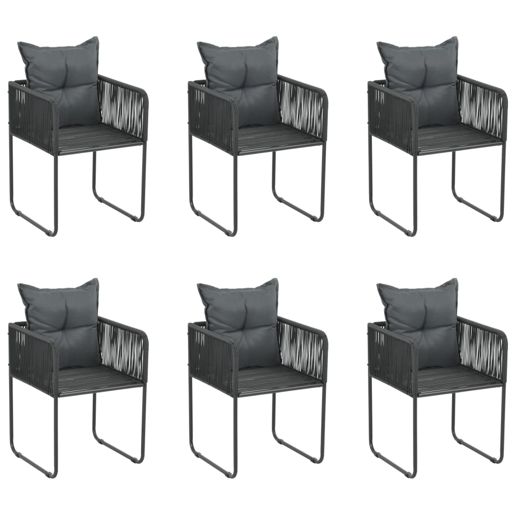 Tuinstoelen 6 st met kussens poly rattan zwart