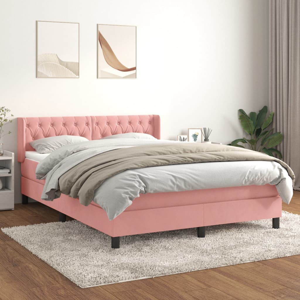 Boxspring met matras fluweel roze 140x200 cm – afbeelding 1