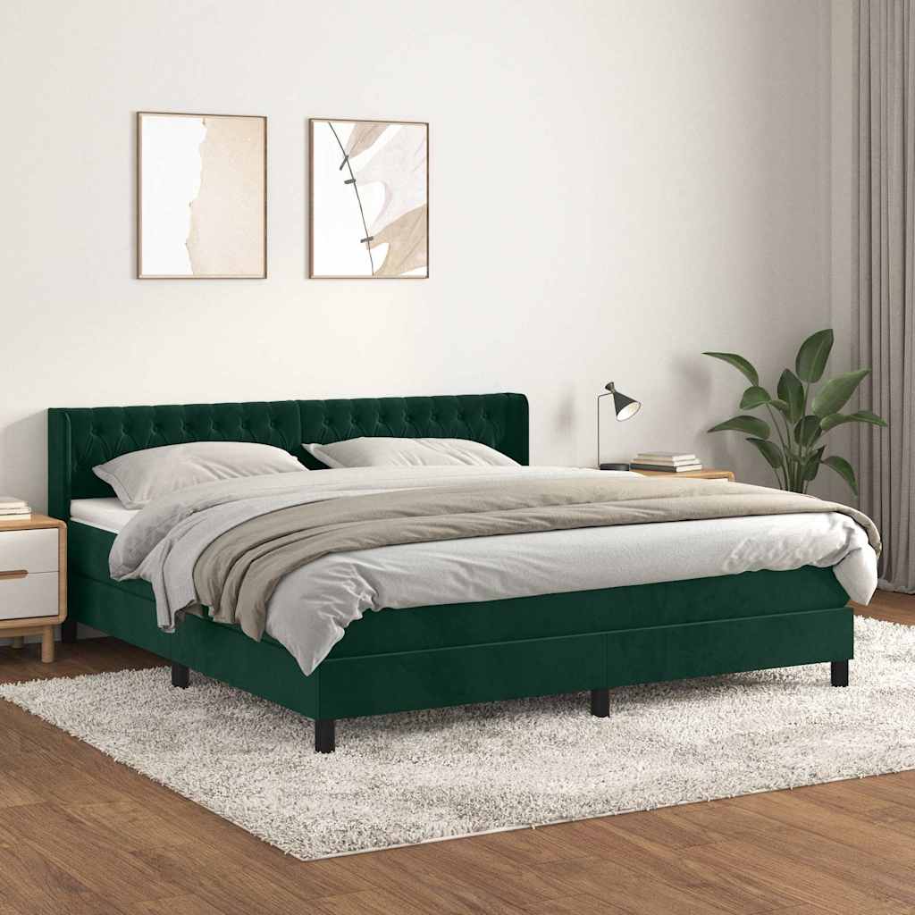 Boxspring met matras fluweel donkergroen 180x200 cm – afbeelding 1