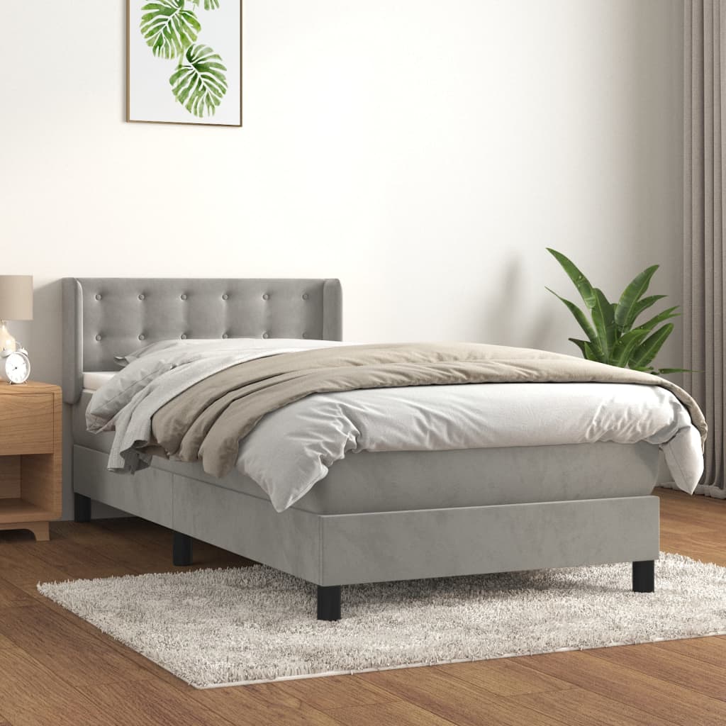 Boxspring met matras fluweel lichtgrijs 100x200 cm – afbeelding 1