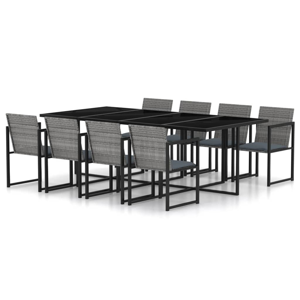 9-delige Tuinset met kussens poly rattan grijs – afbeelding 1