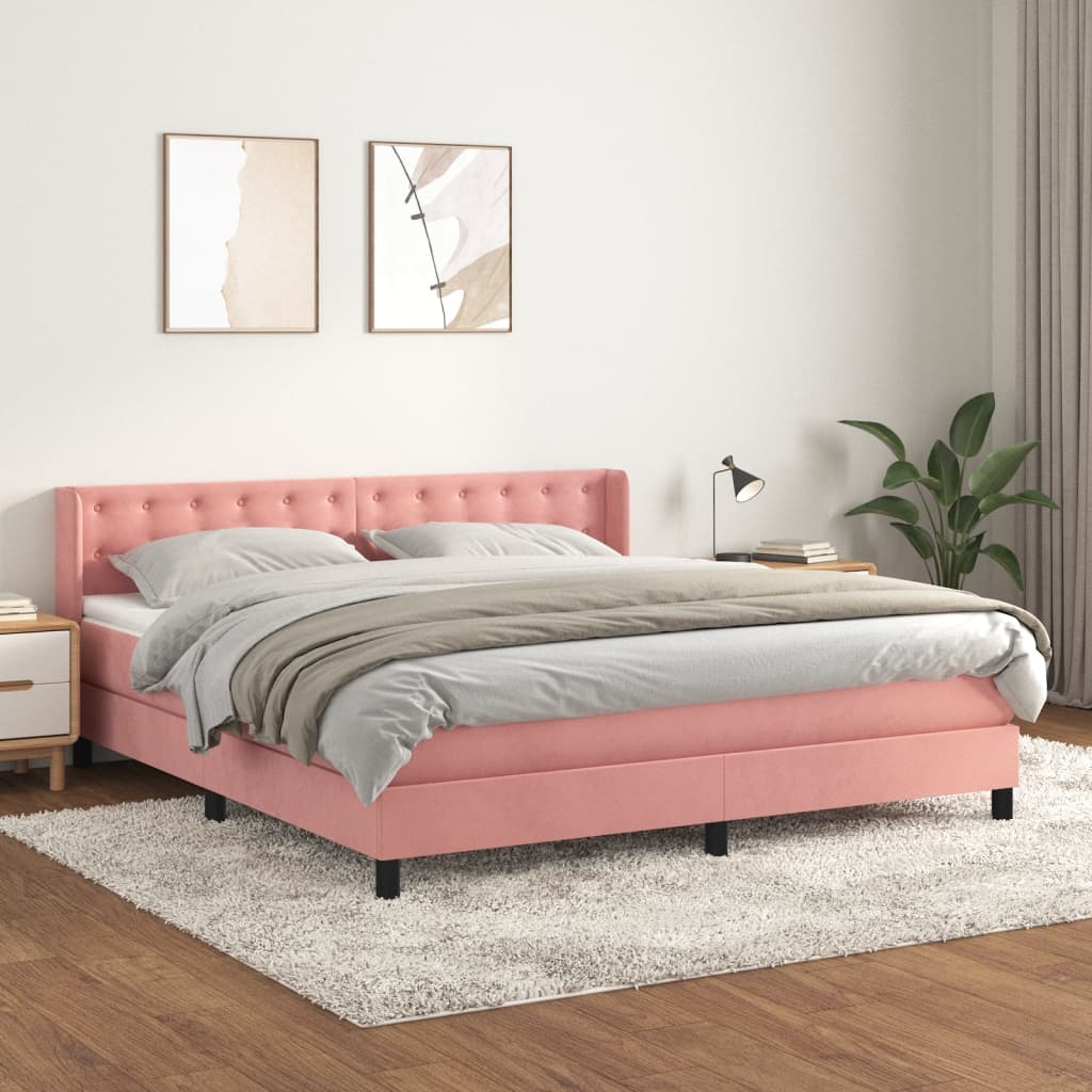 Boxspring met matras fluweel roze 180x200 cm – afbeelding 1